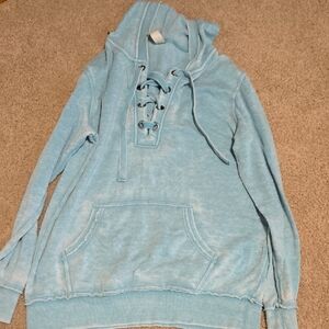 Women's Lace-Up Blue Hoodie Sweater Green Tea Small
